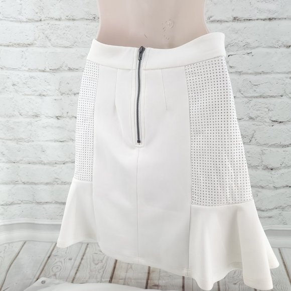 GB Womens White Mesh Comfort Back Zip Ruffled Hem Short A Line Skirts Size XS - Picture 4 of 13